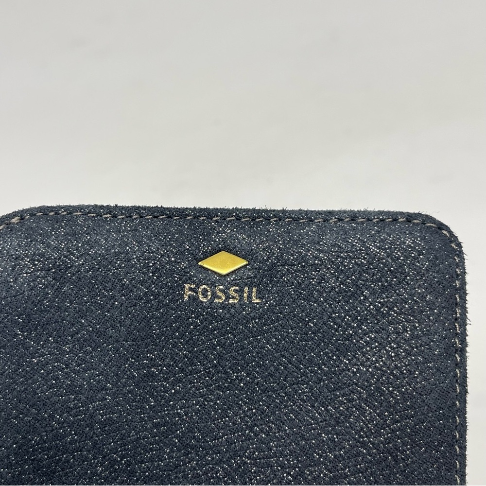 Fossil Madison Bifold Wallet Black Shimmer Nubuck Suede RFID Zippered Coin Pouch - Picture 3 of 11